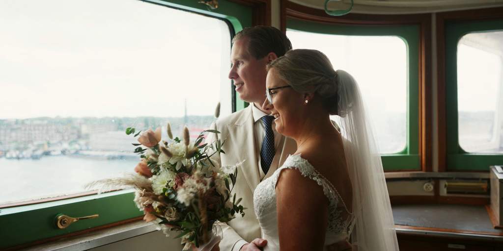 Dennis en Inge aan boord van de SS Rotterdam op hun trouwdag